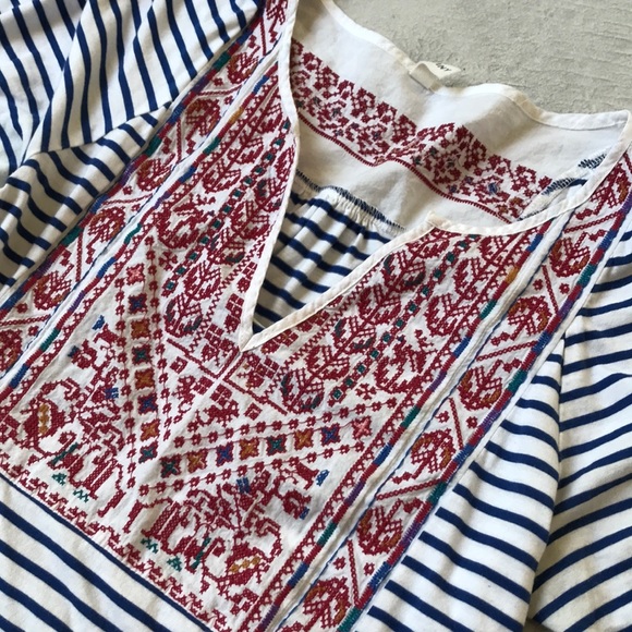 TINY Anthropologie Blue Stripe Embroidered Top - Picture 6 of 8